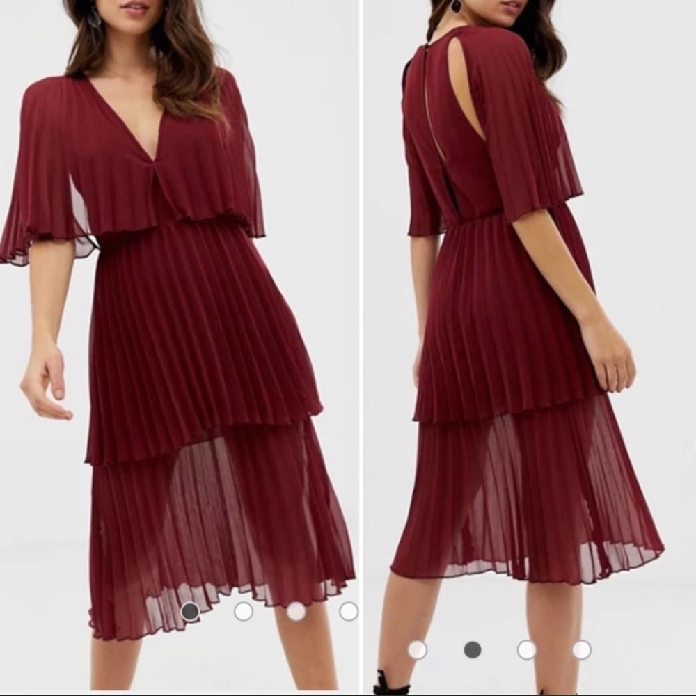 ASOS Burgundy Pleated Midi Dress